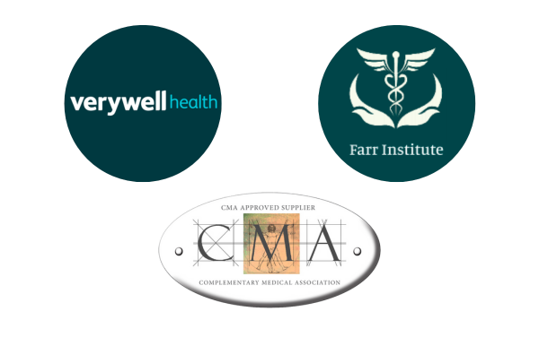 Logos for Verywell Health, the Farr institute and the CMA